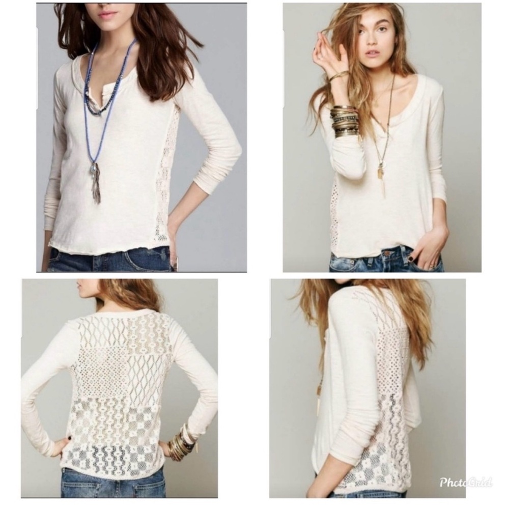 Free People long sleeve T-shirt S crochet wrap around back